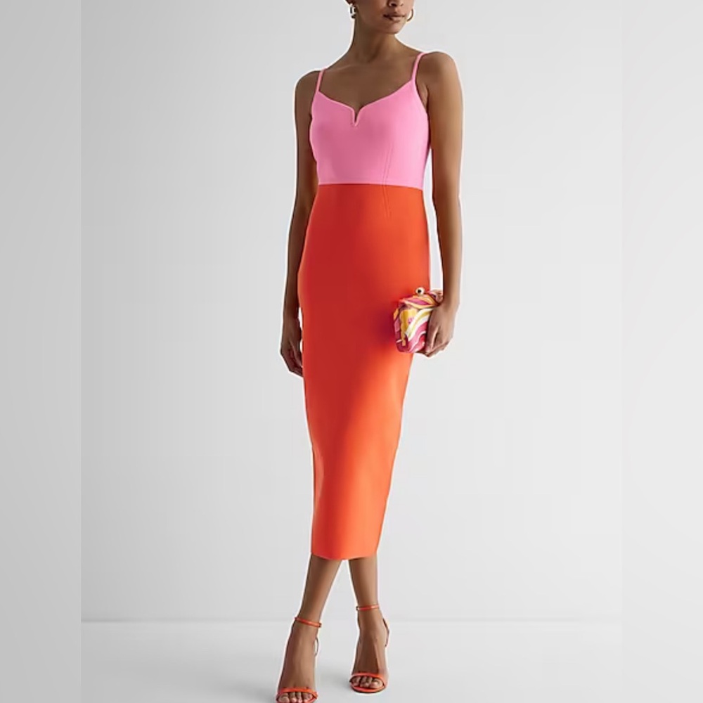 Express Two-Tone Pink and Orange Midi Dress